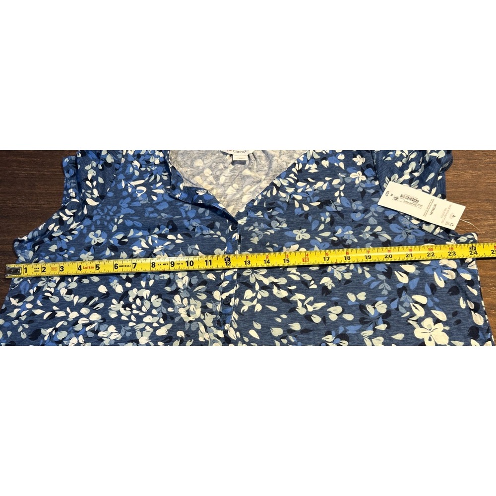 Liz Claiborne Women's Size 0X Blue Floral Top Short Sleeve 1/2 Button - Picture 4 of 8